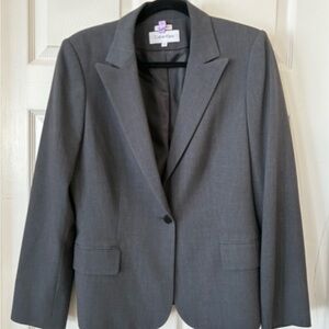 Calvin Klein Women's Single Button Charcoal Blazer Notch Lapels Office